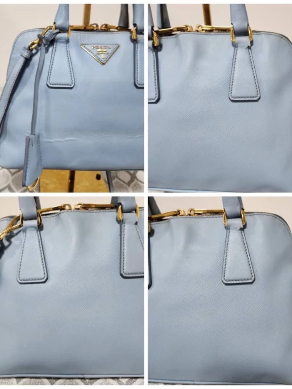 Authentic PRADA Saffiano Lux Small Promenade Tote Bag Blue